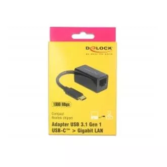 Delock adapter Szupergyors USB (USB 3.1 Gen 1) USB Type-C™ csatlakozóval > Gigabit LAN 10/100/1000 Mbps kompakt fekete színű