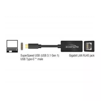 Delock adapter Szupergyors USB (USB 3.1 Gen 1) USB Type-C™ csatlakozóval > Gigabit LAN 10/100/1000 Mbps kompakt fekete színű