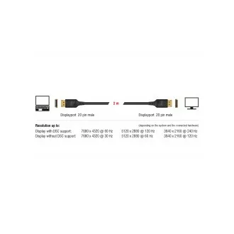 Delock DisplayPort kábel 8K 60 Hz 2 m DP 8K tanúsítvánnyal Delock DisplayPort kábel 8K 60 Hz 2 m DP 8K tanúsítvánnyal