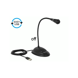 Delock USB lengőnyakú mikrofon állvánnyal és némító, be- és kikapcsoló gombokkal Delock USB lengőnyakú mikrofon állvánnyal és némító, be- és kikapcsoló gombokkal