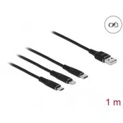 Delock USB 3 az 1-ben töltőkábel Lightning™ / Micro USB / USB Type-C™, 1 m fekete