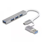 Delock 4 portos, vékony USB Hub USB Type-C™ vagy USB Type-A csatlakozóval 3 x USB 2.0 Type-A csatlakozóhoz   1 x USB 5 Gbps Type-A csatlakozóhoz