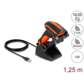 Delock Ipari 1D és 2D vonalkódolvasó 2,4 GHz-es vagy Bluetooth induktív töltőállomással