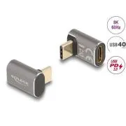 Delock USB-adapter, 40 Gbps, USB Type-C, PD 3.0, 100 W, hím–nő, derékszögű, 8K, 60 Hz, fém