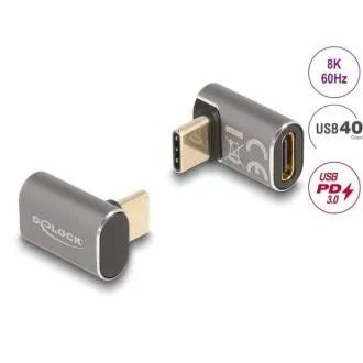 Delock USB-adapter, 40 Gbps, USB Type-C, PD 3.0, 100 W, hím–nő, derékszögű, 8K, 60 Hz, fém Delock USB-adapter, 40 Gbps, USB Type-C, PD 3.0, 100 W, hím–nő, derékszögű, 8K, 60 Hz, fém