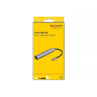 Delock 6 portos USB hub 4 x USB Type-A aljzattal és 2 x USB Type-C™ aljzattal
