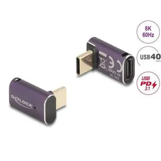 Delock USB-adapter, 40 Gbps, USB Type-C, PD 3.1, 240 W, hím–nő, derékszögű, 8K, 60 Hz, fém