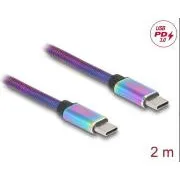 Delock USB 2.0-ról USB Type-C™ dugóról dugóra kábel, szivárványszínű fém köpeny, PD 3.0, 60 W, 2 m