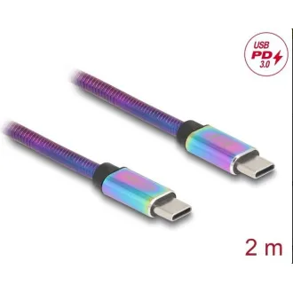 Delock USB 2.0-ról USB Type-C™ dugóról dugóra kábel, szivárványszínű fém köpeny, PD 3.0, 60 W, 2 m Delock USB 2.0-ról USB Type-C™ dugóról dugóra kábel, szivárványszínű fém köpeny, PD 3.0, 60 W, 2 m