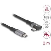 Delock USB kábel 20 Gbps, jobbra/balra USB PD 3.1 Extended Power Range 240 W 2 m