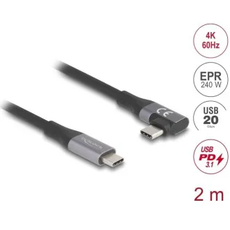 Delock USB kábel 20 Gbps, jobbra/balra USB PD 3.1 Extended Power Range 240 W 2 m