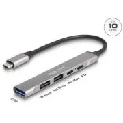 Delock 4 portos USB Type-C™ Slim Hub 1 x USB 10 Gbps Type-A   2 x USB 2.0 Type-A   1 x USB 2.0 USB Type-C™ és PD 9