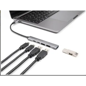 Delock 4 portos USB Type-C™ Slim Hub 1 x USB 10 Gbps Type-A   2 x USB 2.0 Type-A   1 x USB 2.0 USB Type-C™ és PD 9