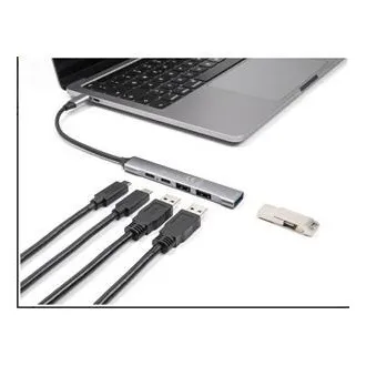 Delock 4 portos USB Type-C™ Slim Hub 1 x USB 10 Gbps Type-A   2 x USB 2.0 Type-A   1 x USB 2.0 USB Type-C™ és PD 9