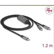 Delock USB-C™ Y-alakú kábel, 1 x dugó 2 x PD 3.0 dugóhoz, 100 W intelligens teljesítményelosztás, 1,2 m