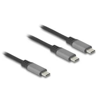 Delock USB-C™ Y-alakú kábel, 1 x dugó 2 x PD 3.0 dugóhoz, 100 W intelligens teljesítményelosztás, 1,2 m