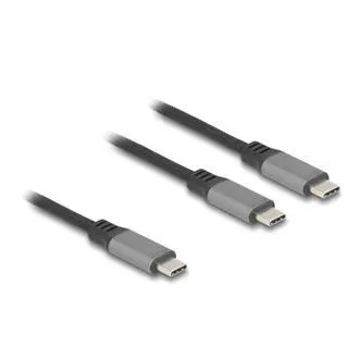 Delock USB-C™ Y-alakú kábel, 1 x dugó 2 x PD 3.0 dugóhoz, 100 W intelligens teljesítményelosztás, 1,2 m