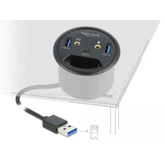 Delock háromportos asztali USB-elosztó: 1 x USB Type-C és 2 x USB Type-A HD-Audio portok Delock háromportos asztali USB-elosztó: 1 x USB Type-C és 2 x USB Type-A HD-Audio portok