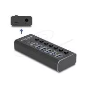 Delock 7 portos USB hub 4 10 Gbps porttal és 4 gyors töltőporttal, kapcsolóval és világítással