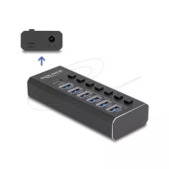 Delock 7 portos USB hub 4 10 Gbps porttal és 4 gyors töltőporttal, kapcsolóval és világítással