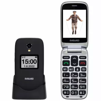 EVOLVEO EasyPhone FS, 2,8 hüvelykes, felnyitható mobiltelefon időseknek, töltőállvánnyal (fekete szín)