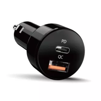 Genius PD-36AC-Car, hálózati adapter, autó, 36W, 1× USB-C, 1× USB, PD 3.0, QC 3.0, Fekete