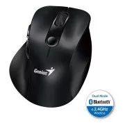Genius Ergo 9000S, egér, vezeték nélküli, optikai, 2400DPI, 6 gomb, Bluetooth, 2.4GHz, USB, fekete, fekete