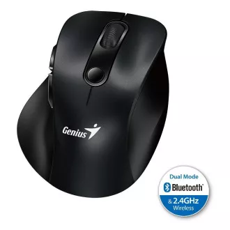 Genius Ergo 9000S, egér, vezeték nélküli, optikai, 2400DPI, 6 gomb, Bluetooth, 2.4GHz, USB, fekete, fekete