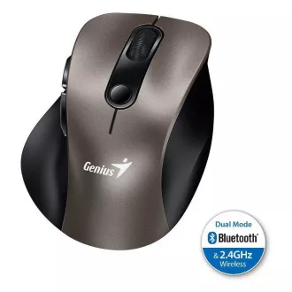 Genius Ergo 9000S, egér, vezeték nélküli, optikai, 2400DPI, 6 gomb, Bluetooth, 2.4GHz, USB, titánium, titánium