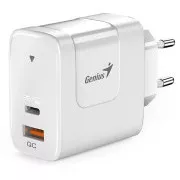 Genius PD-65AC, hálózati adapter, univerzális, 65W, 1× USB-C, 1× USB, PD 3.0, QC 3.0, fehér