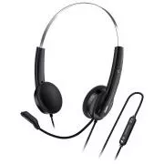 Genius HS-220U AI, Fejhallgató, fejhallgató, vezetékes, mikrofonnal, hangerőszabályzóval, Copilot, 1× USB-C, fekete és ezüst színű