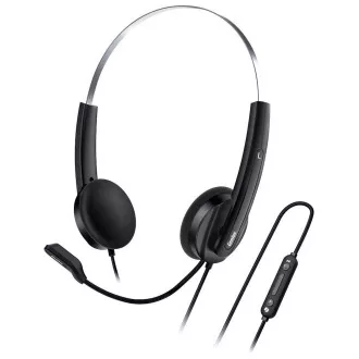 Genius HS-220U AI, Fejhallgató, fejhallgató, vezetékes, mikrofonnal, hangerőszabályzóval, Copilot, 1× USB-C, fekete és ezüst színű