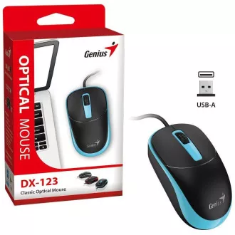 Genius DX-123 egér, vezetékes, optikai, 1200DPI, 3 gomb, USB, fekete és kék színű