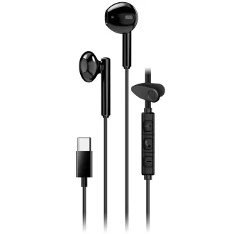 Genius HS-M366 Fejhallgató, vezetékes, fülbe helyezhető, mikrofon, hangerőszabályzó, 360°-ban forgatható klipsz, USB-C, fekete színben