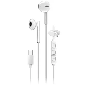 Genius HS-M366 Fejhallgató, vezetékes, fülbe helyezhető, mikrofon, hangerőszabályzó, 360°-ban forgatható klipsz, USB-C, fehér