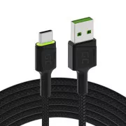 Green Cell Cable Ray USB kábel - USB-C 120 cm, zöld LED háttérvilágítással és Ultra Charge gyorstöltés támogatással, QC 3.0