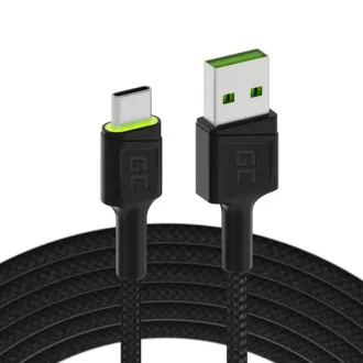 Green Cell Cable Ray USB kábel - USB-C 120 cm, zöld LED háttérvilágítással és Ultra Charge gyorstöltés támogatással, QC 3.0