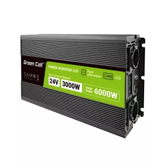 Green Cell PowerInverter LCD 24 V 24 V 3000W/60000W jármű inverter kijelzővel - tiszta szinusz hullámmal