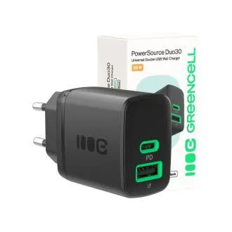 Green Cell PowerSource Duo30 USB/USB-C töltő, fekete hálózati adapter, 30 W Power Delivery Green Cell PowerSource Duo30 USB/USB-C töltő, fekete hálózati adapter, 30 W Power Delivery