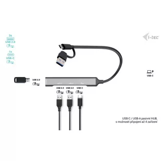 I-Tec USB-A/USB-C fém HUB 1x USB-C 3.1   3x USB 2.0