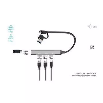 I-Tec USB-A/USB-C fém HUB 1x USB-C 3.1   3x USB 2.0