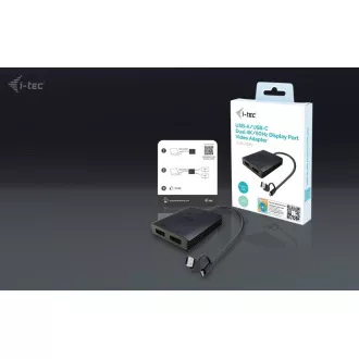 I-Tec USB-A/USB-C Dual 4K DP videó adapter