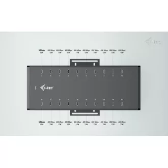 I-tec USB-C/USB-A fém töltő adat HUB, 15W portonként, 20x USB-C, 360W