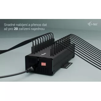 I-tec USB-C/USB-A fém töltő adat HUB, 15W portonként, 20x USB-C, 360W
