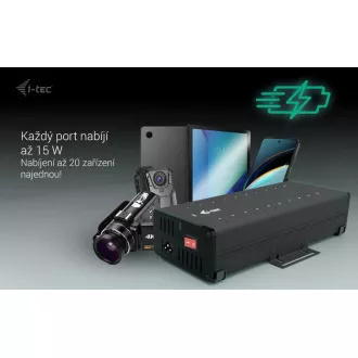 I-tec USB-C/USB-A fém töltő adat HUB, 15W portonként, 20x USB-C, 360W