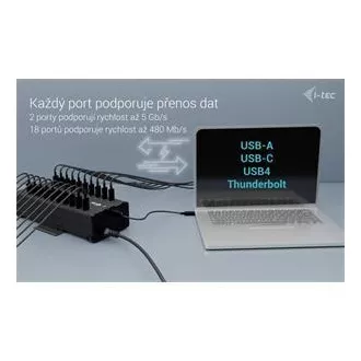 I-tec USB-C/USB-A fém töltő adat HUB, 15W portonként, 20x USB-C, 360W