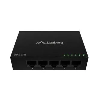 LANBERG DSM1-1005 kapcsoló, 5x 1 GB/s, nem menedzselt Gigabit Ethernet asztali, 12 V (fémház)