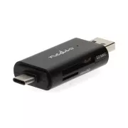 Nedis CRDRU2110BK - Memóriakártya-olvasó | Kettős USB-C™ / USB-A (USB2.0) kártyaolvasó