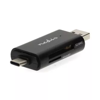 Nedis CRDRU2110BK - Memóriakártya-olvasó | Kettős USB-C™ / USB-A (USB2.0) kártyaolvasó