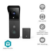 Nedis WIFICDP21BK SmartLife ajtó-videotelefon | Wi-Fi | Akkumulátoros tápellátás | 3 MP Full HD 1296p | IP54 | Mozgásérzékelő